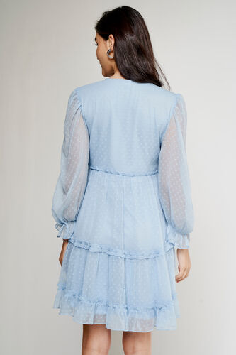 Blue Solid Flared Dress, Blue, image 4